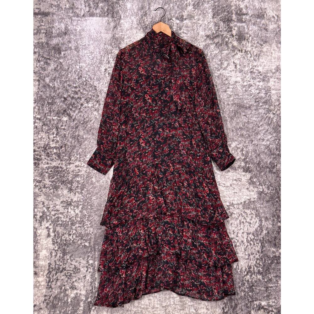 Amour Vert Black and Red Floral Midi Dress